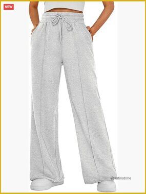 Wide Leg Sweatpants with Drawstring Waist, 34% Cotton 66% Polyester